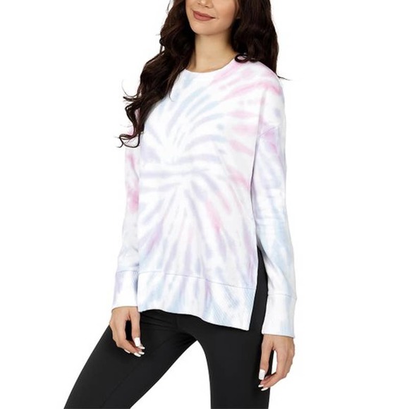 90 Degree by Reflex Pink & Blue Tie-Dye Side-Slit Sweatshirt - Picture 1 of 9